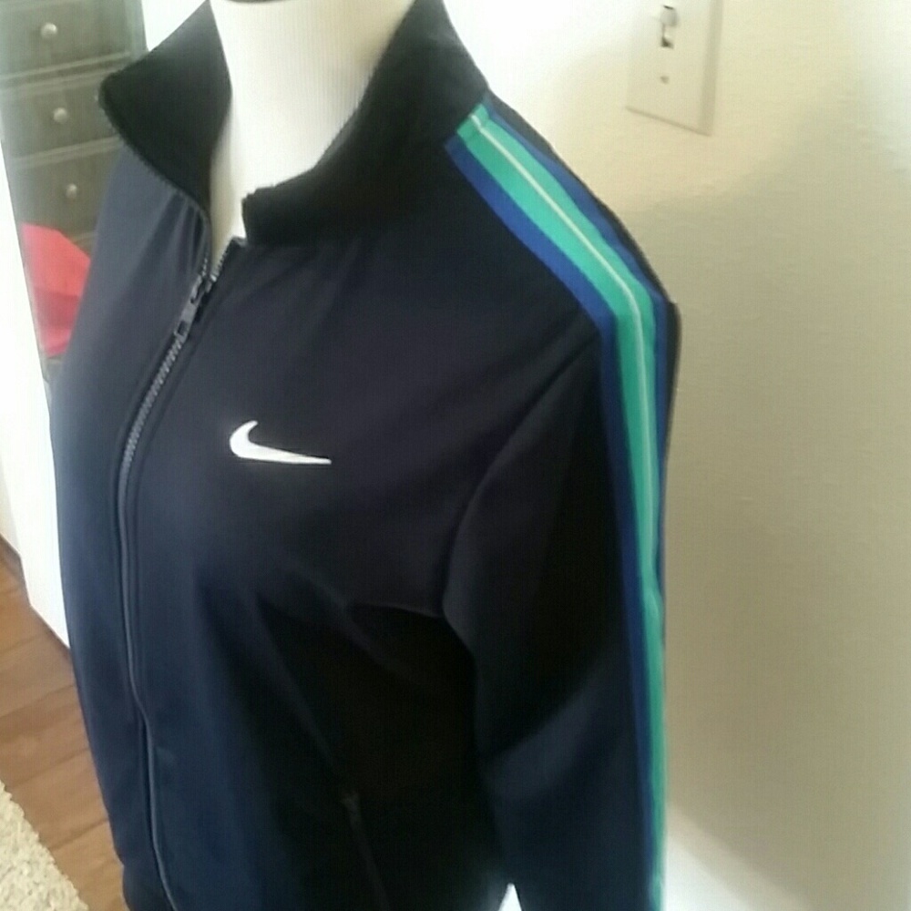 NIKE l Sweat Jacket Zippered Stripes Navy D5 - Picture 2 of 8